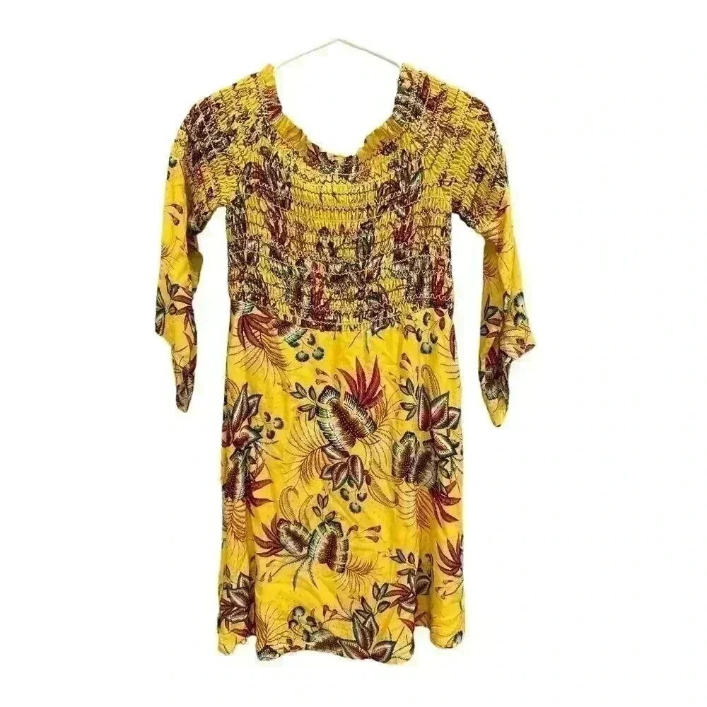 Anthropologie Farm Rio Dress, Yellow With Tropical Print. Size Small Spring EUC